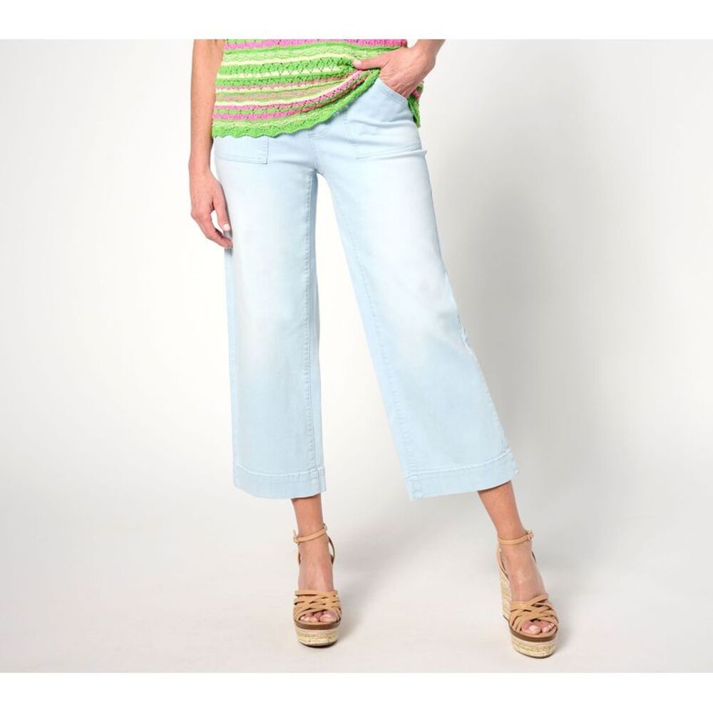 SUNNYLiFE Women's Petite Pants 20P TripleLuxe Denim Wide Leg Cropped Blue